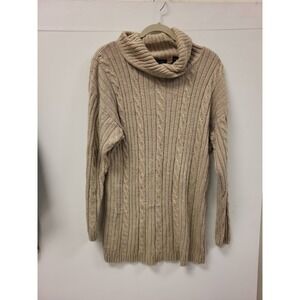 Boutique Europa Tunic Sweater Cable Knit Beige‎ Cowl Neck Womens Size S